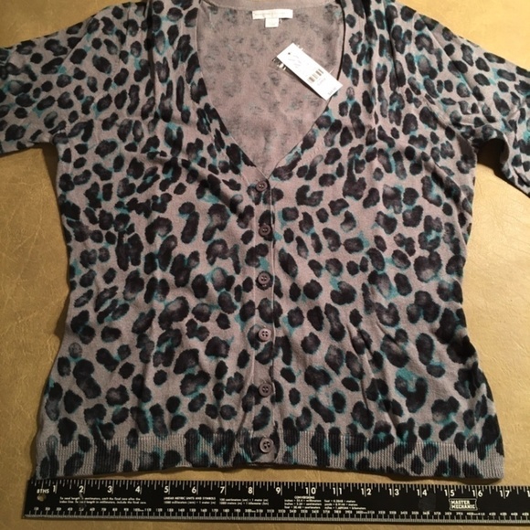 New York & Company NWT Spring Summer Cardigan, Turquoise/Black LEOPARD, XL - Picture 5 of 8